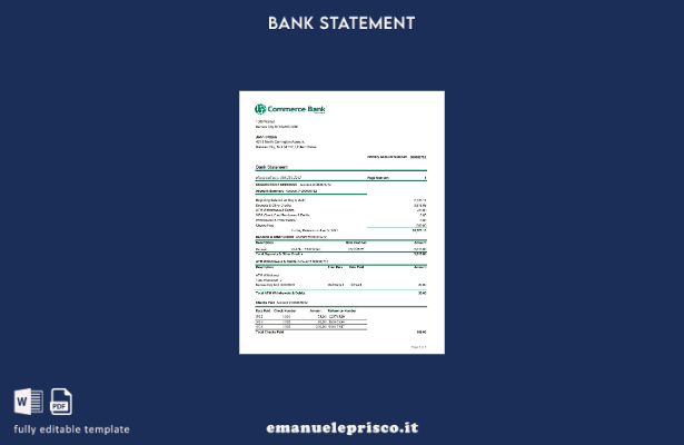 Modello Excel di estratto conto bancario USA Commerce in stile verificato